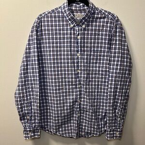 Tailored by J. Crew Men’s Blue/Yellow Plaid Long Sleeve Button Shirt Size L
